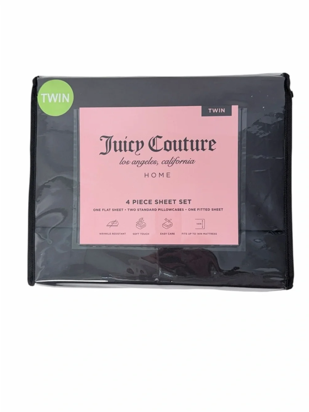 Juicy Couture Home Twin 4 Piece Black Sheet Set New Sealed Bedding